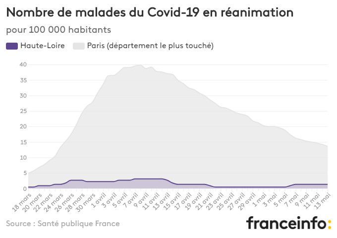 Nombre de malades du Covid-19 en réanimation pour 100 000 habitants. (FRANCEINFO)