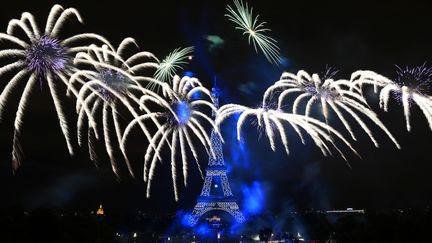 Le feu d'artifice du 14 juillet 2020, à Paris. (ANNE-CHRISTINE POUJOULAT / AFP)