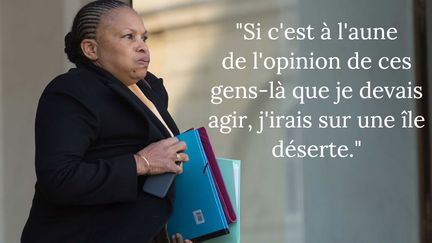 Après les attentats de janvier 2015, sa politique&nbsp;pour lutter contre la radicalisation dans les prisons est sous le feu des critiques. Comme souvent, la ministre se défend, sûre de l'efficacité de son action. Elle était interrogée par Metronews, le 13 mars 2015.&nbsp;&nbsp; (WITT/SIPA)