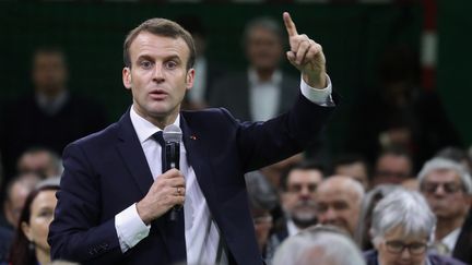 Emmanuel Macron le 15 janvier à Grand Bourgtheroulde (Eure). (LUDOVIC MARIN / AFP)