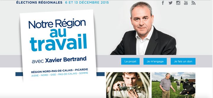 Capture d'écran du site de Xavier Bertrand lors de la campagne des régionales de 2015.&nbsp; (CAPTURE D'ÉCRAN)