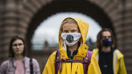 La militante suédoise Greta Thunberg lors d'une manifestation pour le climat, à Stockholm (Suède), le 9 octobre 2020. (JONATHAN NACKSTRAND / AFP)