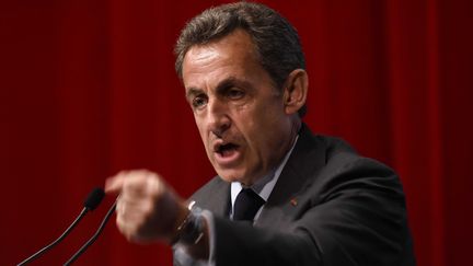 Le président des Républicains, Nicolas Sarkozy, lors d'un meeting à Anvers (Belgique), le 6 janvier 2016. (FREDERIC SIERAKOWSKI / ISOPIX / SIPA)