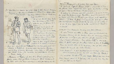 Paul Verlaine et Arthur Rimbaud dessinés dans une lettre du peintre&nbsp;Felix Regamey adressée à son frère en 1872. (- / CHRISTIE'S IMAGES LTD.)