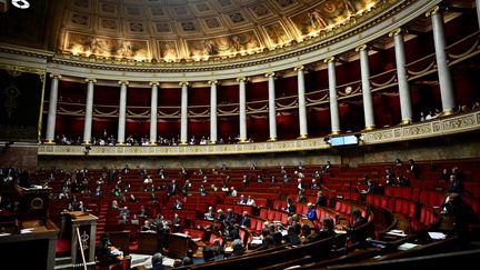 Les députés du "socle commun" étaient peu nombreux dans l'hémicycle pendant l'examen du texte budgétaire. (JULIEN DE ROSA / AFP)