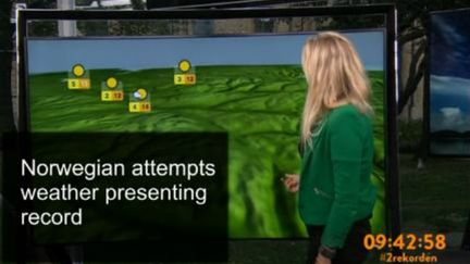  (Le record de la présentatrice météo norvégienne © Capture d'écran d'une vidéo de la BBC relatant le record)