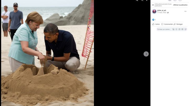 L'artiste @julien_ai_art est à l'origine de cette image virale de Barack Obama et Angela Merkel. (CAPTURE D'ECRAN / FACEBOOK)