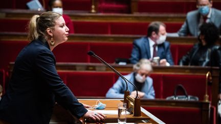 Mathilde Panot, aujourd'hui présidente du groupe La France insoumise à l'Assemblée nationale, le 14 janvier 2022. (XOSE BOUZAS / HANS LUCAS / AFP)