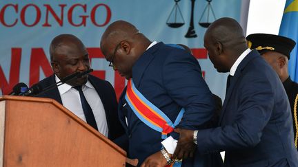 Felix Tshisekedi lors de la cérémonie d'investiture, le 24 janvier.&nbsp; (TONY KARUMBA / AFP)