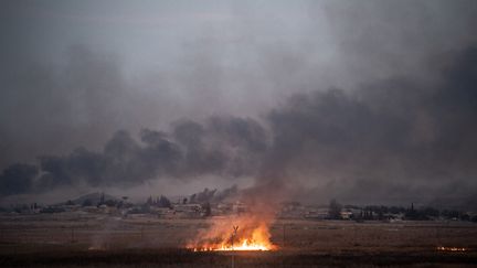 De la fumée s'élève d'un incendie à proximité de la ville de Tall Abyad, en Syrie, le 10 octobre 2019.&nbsp; (BULENT KILIC / AFP)