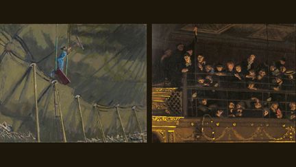 Walter Richard Sickert : à gauche, "The Trapeze", 1920 - à droite, "Noctes Ambrosianae", 1906, Nottingham Castle Museum and Art Gallery
 (A gauche © The Fitzwilliam Museum, Cambridge - A droite © Nottingham City Museums & Galleries / Bridgeman Images)