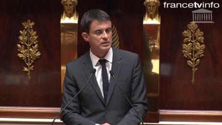 Manuel Valls pr&eacute;sente le projet de loi sur le renseignement &agrave; l'Assembl&eacute;e nationale, lundi 13 avril.&nbsp; ( FRANCE TÉLÉVISIONS )