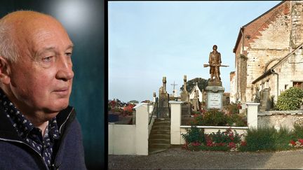 A gauche, Raymond Depardon. A droite, le monument aux morts de Montcavrel, Pas-de-Calais, vu par le photographe
 (A gauche, Ginies / SIPA - A droite (c) Raymond Depardon / Rencontres Arles)