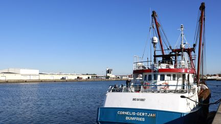 Un bâteau de pêche amarré&nbsp;au port du Havre (Seine-Maritime) le 28 octobre 2021. (SAMEER AL-DOUMY / AFP)