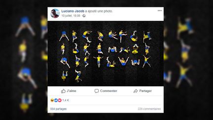 Le directeur artistique brésilien a partagé sur Facebook mardi 10 juillet une photo de cet alphabet, composé uniquement avec les chutes de Neymar durant le Mondial. (LUCIANO JACOB / FACEBOOK)