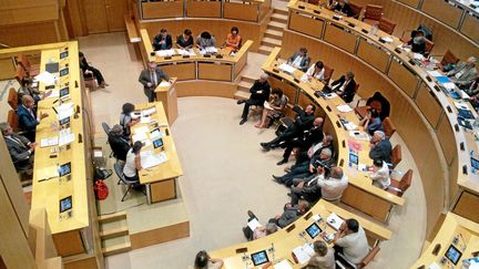 Une s&eacute;ance du conseil r&eacute;gional de Languedoc-Roussillon, &agrave; Montpellier (H&eacute;rault), en juin 2014. (MAXPPP)