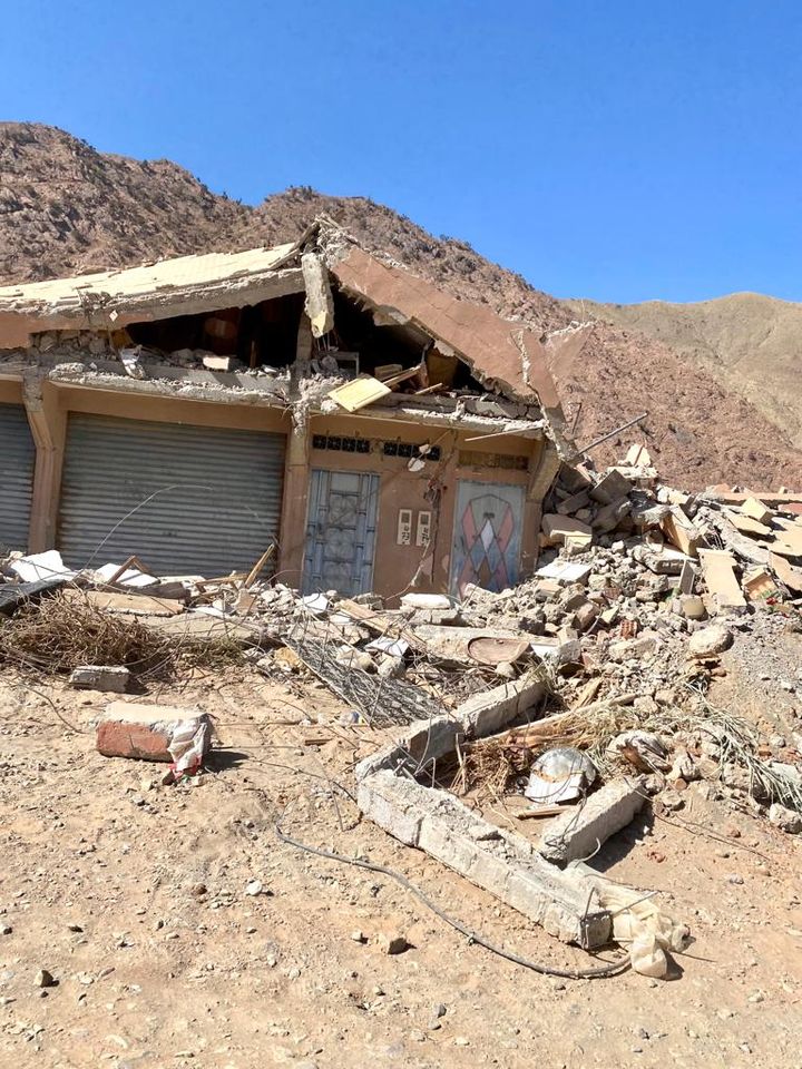 A house destroyed by the September 8 earthquake in a small village in the Talaat n'Yacout region, about fifteen kilometers from the epicenter of the earthquake.  (AURORE CHAFFANGEON)