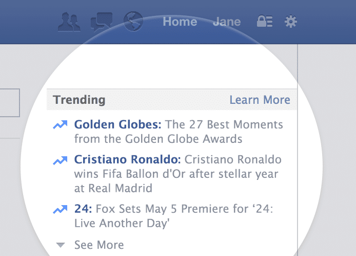 Le module "Trending", sur la version américaine de Facebook, où sont affichés les "tendances" du réseau social. (FACEBOOK)