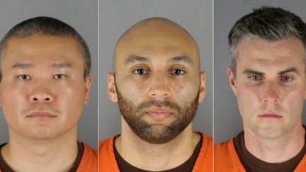 Tou Thao, J. Alexander Kueng et Thomas Kiernan Lane, anciens policiers de Minneapolis (Etats-Unis), photographiés à la prison du comté d'Hennepin. (HENNEPIN COUNTY JAIL / AFP)