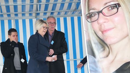 Les parents (premier plan) et le mari d'Alexia Daval, le 05 novembre 2017, lors de la marche blanche organisée à Gray en hommage à la jeune femme, dont le corps a été été découvert le 30 octobre, en partie brûlé, dans un bois près de Gray-la-Ville, deux jours après sa disparition. (BRUNO GRANDJEAN / MAXPPP)