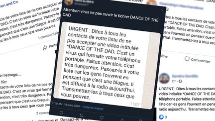 Des captures d'écran Facebook et Twitter, dans la matinée du jeudi 19 mars 2020, d'un message d'alerte. (CAPTURE ECRAN)