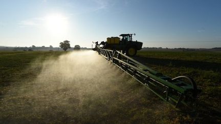 Un agriculteur pulvérise du&nbsp;désherbant&nbsp;sur son champ, le 16 septembre 2019. (JEAN-FRANCOIS MONIER / AFP)