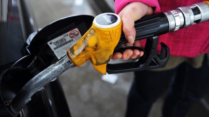 Une automobiliste fait le plein &agrave; une station-service, le 25 janvier 2012 &agrave; Pont-l'Abb&eacute; (Finist&egrave;re). (FRED TANNEAU / AFP)