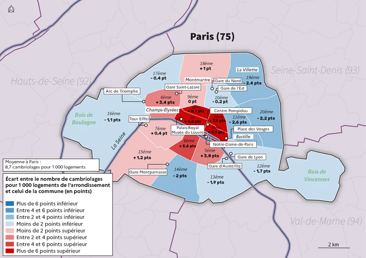 Cambriolages de logements enregistrés dans les arrondissements de Paris en 2022 (SSMSI)