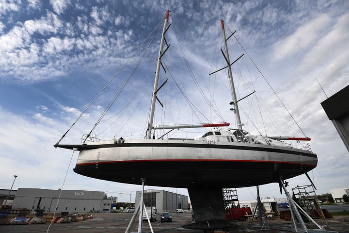 Le voilier cargo "Grain de sail", à Lorient, le 15 septembre 2020. (FRED TANNEAU / AFP)