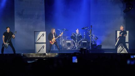 Robert Trujillo, Kirk Hammett, Lars Ulrich and James Hetfield, du groupe Metallica sur scène le 12 novembre 2021,&nbsp;Daytona Beach (Floride, USA) (AMY HARRIS/AP/SIPA / SIPA)