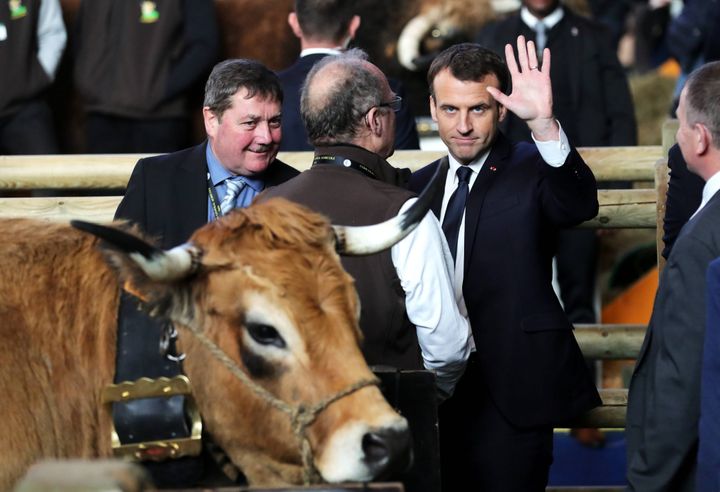 Emmanuel Macron au Salon de l'Agriculture, le 24 février 2018.&nbsp; (BONNAUD GUILLAUME / MAXPPP)