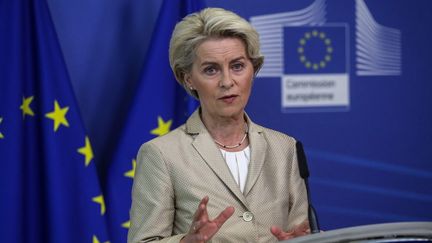 La présidente de la Commission européenne Ursula von der Leyen, le 28 août 2022, à Bruxelles (Belgique).&nbsp; (VALERIA MONGELLI / HANS LUCAS / AFP)