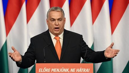 Le Premier ministre hongrois, Viktor Orban, à Budapest (Hongrie), le 12 février 2022.&nbsp; (ATTILA KISBENEDEK / AFP)