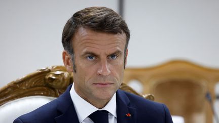 Le président Emmanuel Macron, à Dacca (Bangladesh), le 11 septembre 2023. (LUDOVIC MARIN / AFP)