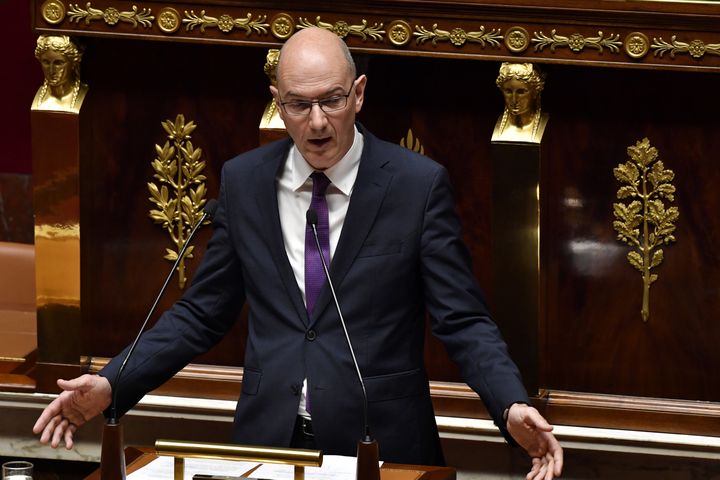 Roland Lescure&nbsp;à la tribune de l'Assemblée nationale, le 22 mai 2018, à Paris. (GERARD JULIEN / AFP)