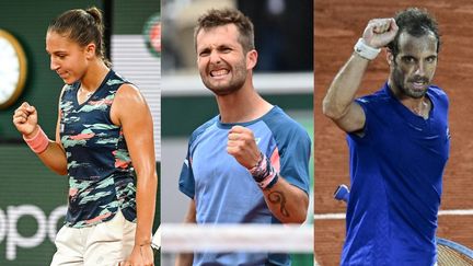 Diane Parry, Corentin Moutet et Richard Gasquetlors de leur premier tour à Roland-Garros, le 23 mai 2022. (CHRISTOPHE ARCHAMBAULT ET MATTHIEU MIRVILLE / AFP)