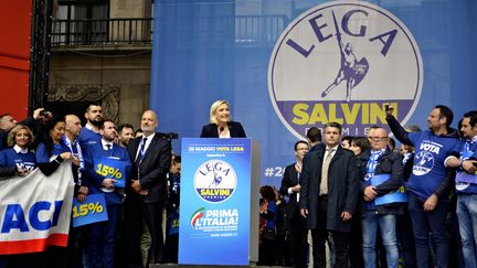 Marine Le Pen, le 18 mai 2019 à Milan (Italie), lors d'une réunion de partis nationalistes européens organisée par le ministre de l'Intérieur italien, Matteo Salvini. (MINAKO SASAKO / YOMIURI / AFP)