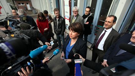 Martine Aubry, maire sortante et candidate PS de Lille (Nord) devant la presse le 23 mars 2014 &agrave; Lille&nbsp; (CITIZENSIDE / THIERRY THOREL / APF)