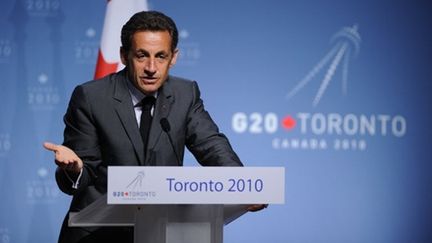 Nicolas Sarkozy, lors d'une conférence de presse à l'issue du G20, le 27 juin 2010, à Toronto. (AFP - Eric Feferberg)