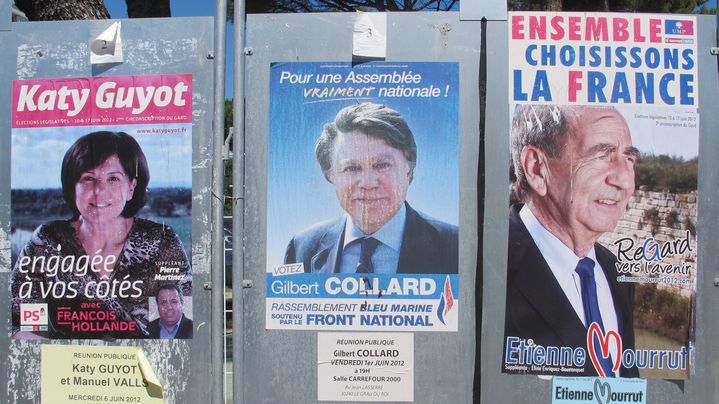 Des panneaux &eacute;lectoraux, le 13 juin 2012, au Grau-du-Roi (Gard). (ILAN CARO / FTVI)