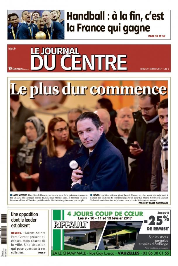 La une du "Journal du Centre", le 30 janvier 2017. (LE JOURNAL DU CENTRE)