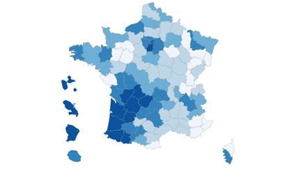 CARTE. Primaire à droite : les départements où Juppé a enregistré ses meilleurs scores au second tour (NICOLAS ENAULT / CARTO)