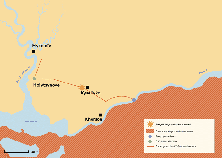 Avant la guerre, l'eau de Mykolaïv était acheminée depuis le Dnipro. (ASTRID AMADIEU / FRANCEINFO)