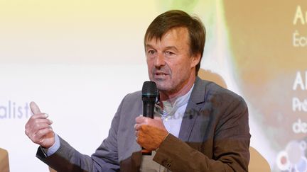 Nicolas Hulot&nbsp;fait un discours à Paris, le 25 avril 2019. (DANIEL PIER / NURPHOTO / AFP)