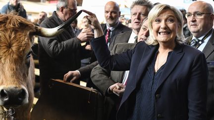 Marine Le Pen au Salon de l'agriculture, le 28 février 2018, à Paris. (GERARD JULIEN / AFP)