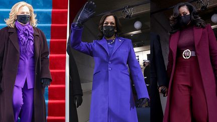 Hillary Clinton, Kamala Harris et Michelle Obama lors de l'investiture de Joe Biden au Capitole, à Washington, le 20 janvier 2021. (AFP)