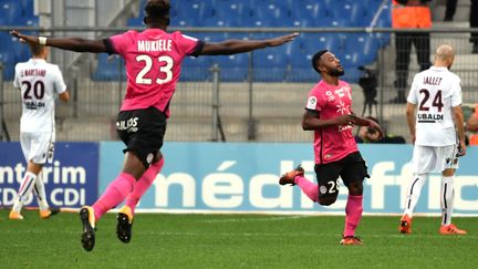 La joie de Stéphane Sessegon, premier buteur montpelliérain contre Nice (PASCAL GUYOT / AFP)