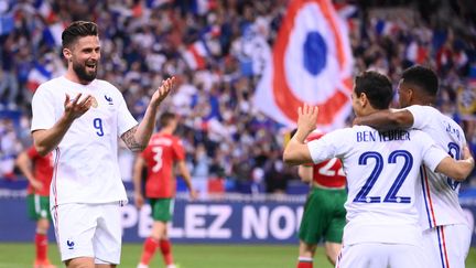 Olivier Giroud, Wissam Ben Yedder et&nbsp;Thomas Lemar ont été décisifs contre la Bulgarie après être entré en cours de jeu, le 8 juin (FRANCK FIFE / AFP)