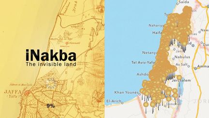  (Sous chaque épingle, un village palestinien détruits, des informations et des photos©Capture d'écran iNakba)