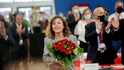 La présidente socialiste de la région Occitanie, Carole Delga, après sa réélection à la tête du conseil régional à Montpellier (Hérault)&nbsp;le 2 juillet 2021. (MAXPPP)